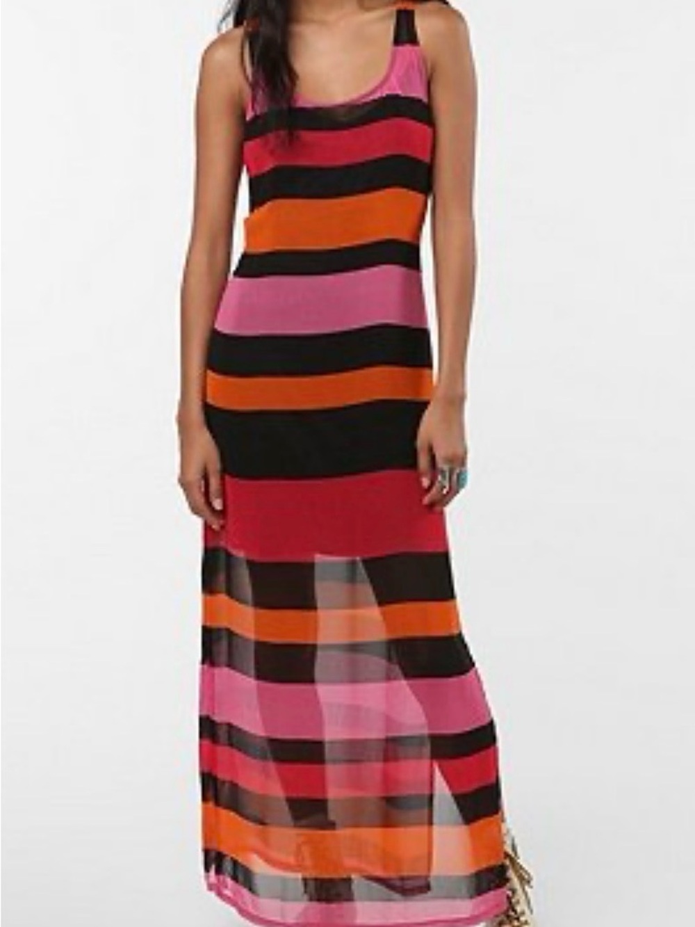 Snap Striped Maxi Dress in Pink, Orange & Black